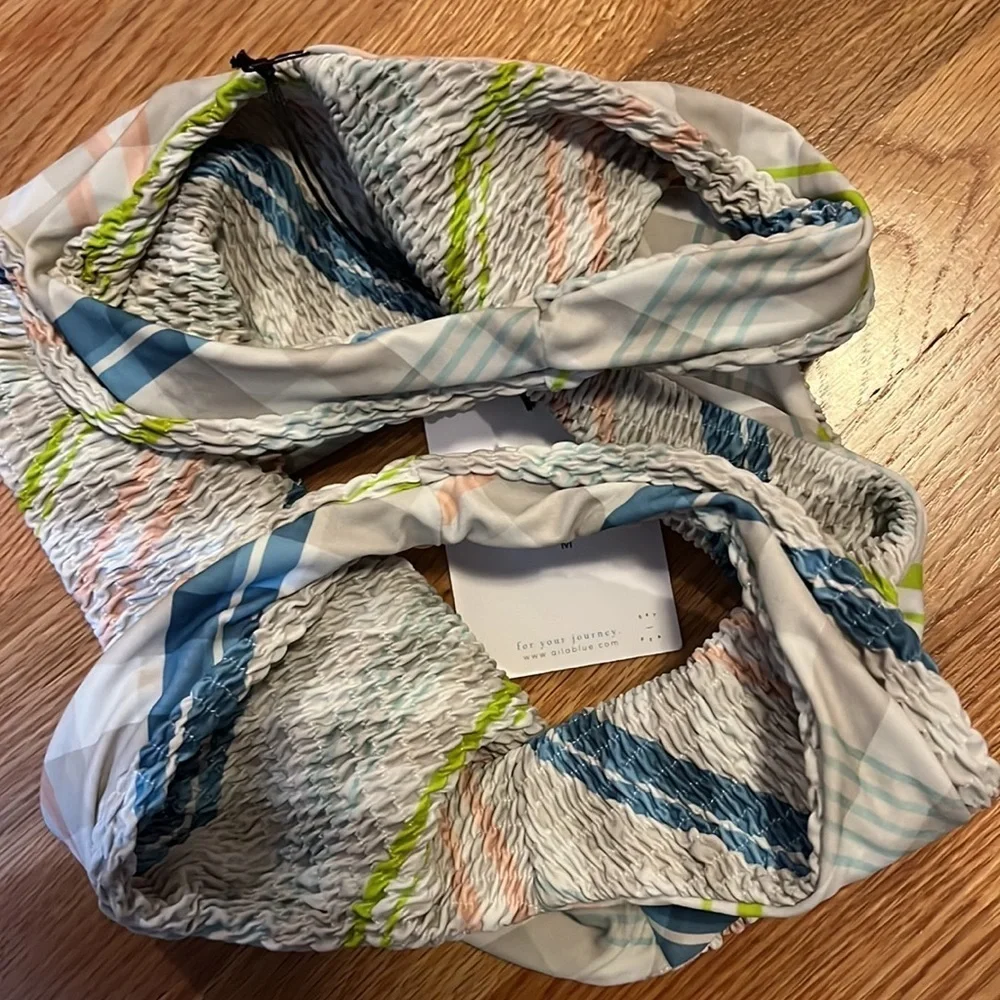NWT Aila Blue Printed Pixie Bikini Top Provence Plaid Medium